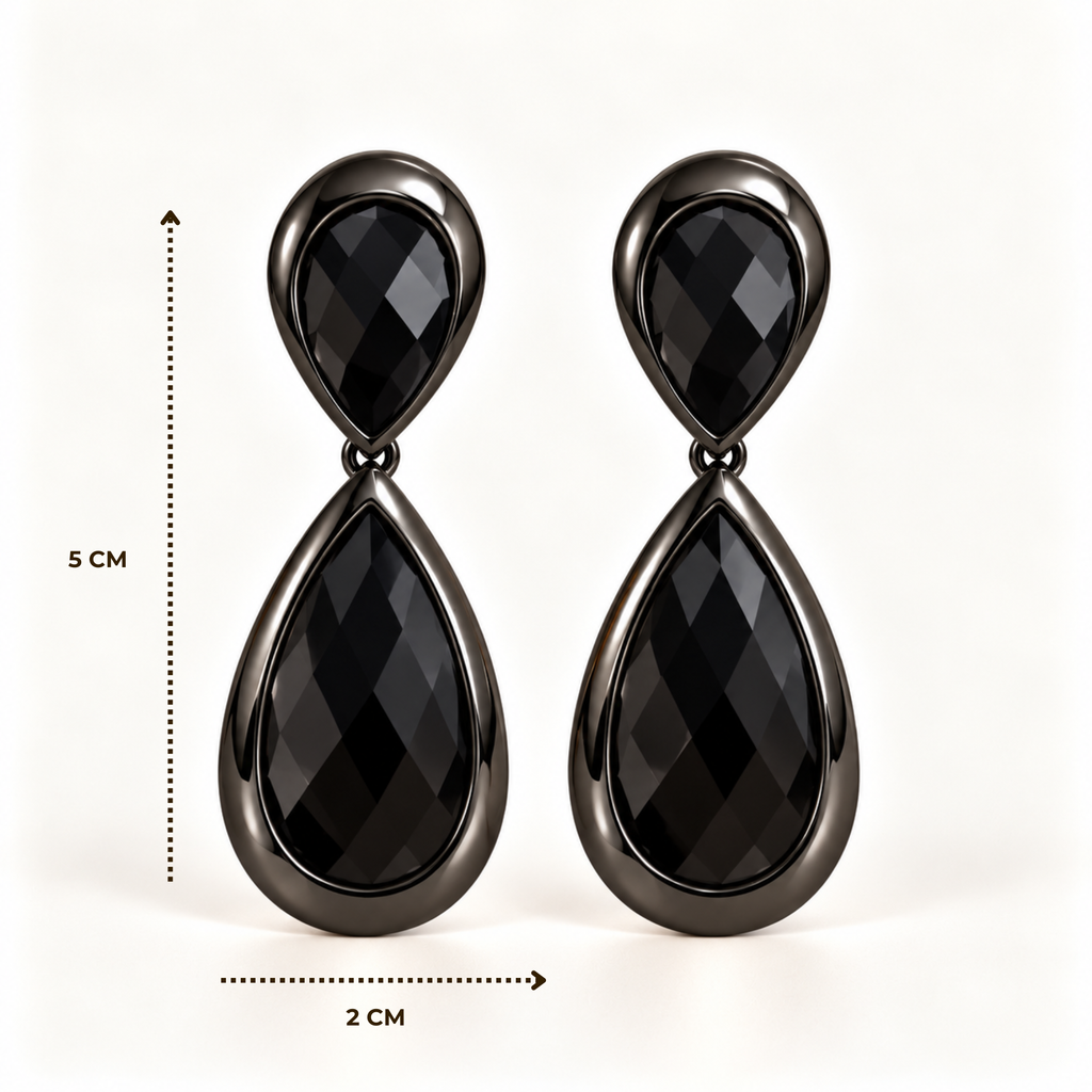BRINCO FESTA PRETO CRISTAL LUXO GOTA