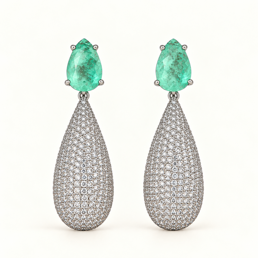 BRINCO FESTA TURQUESA CRAVEJADO DETALHE BASE ZIRCONIA GOTA