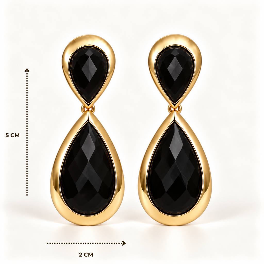 BRINCO FESTA PRETO LUXO CRISTAL GOTA MEDIA