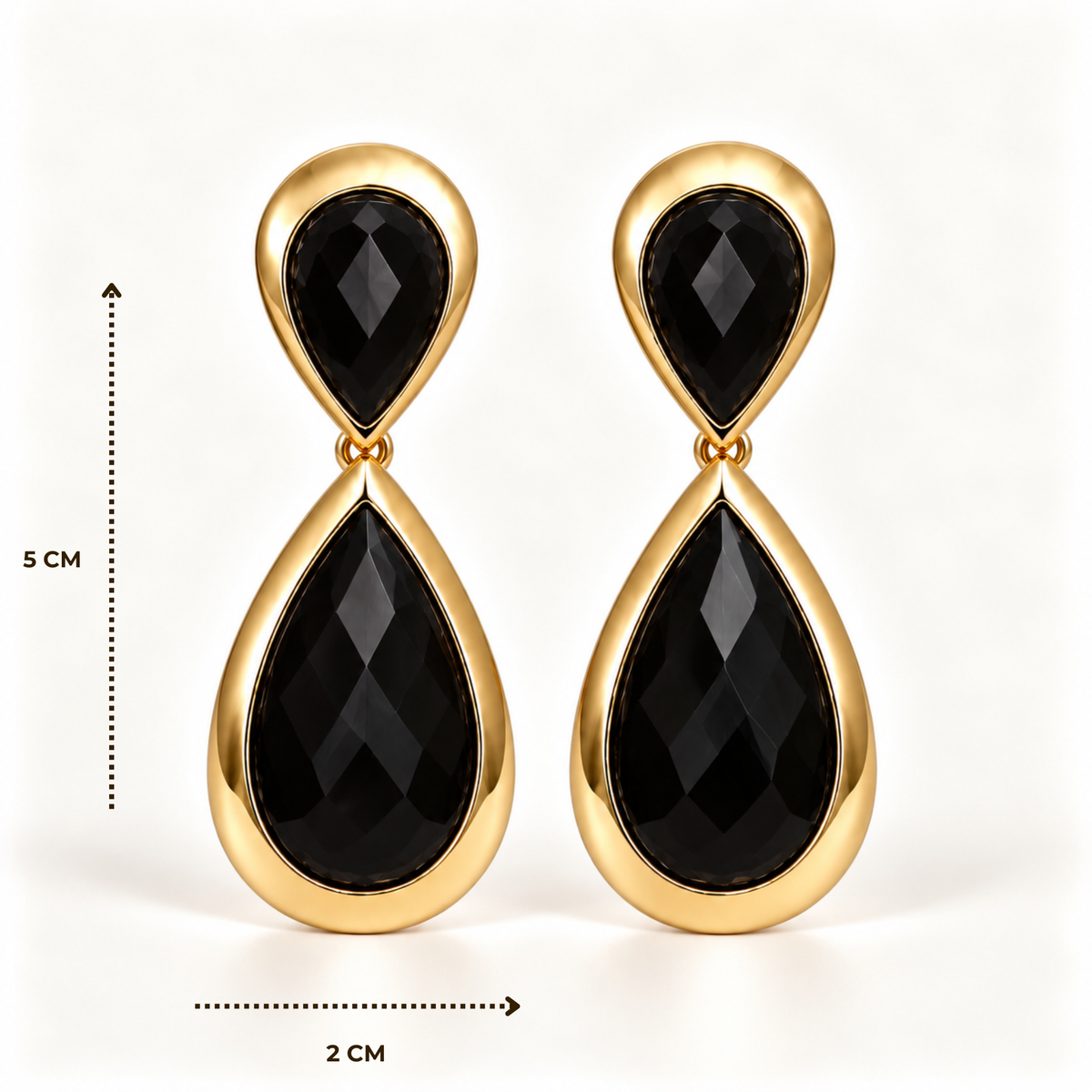 BRINCO FESTA PRETO LUXO CRISTAL GOTA MEDIA