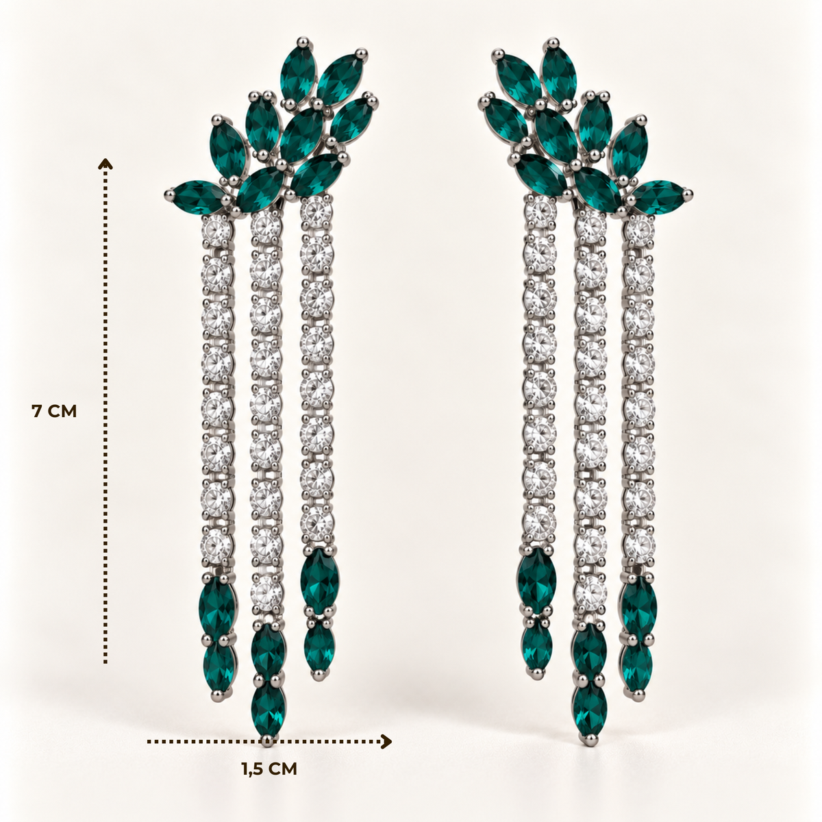 BRINCO FESTA TURQUESA CASCATA TRIPLA ZIRCONIAS