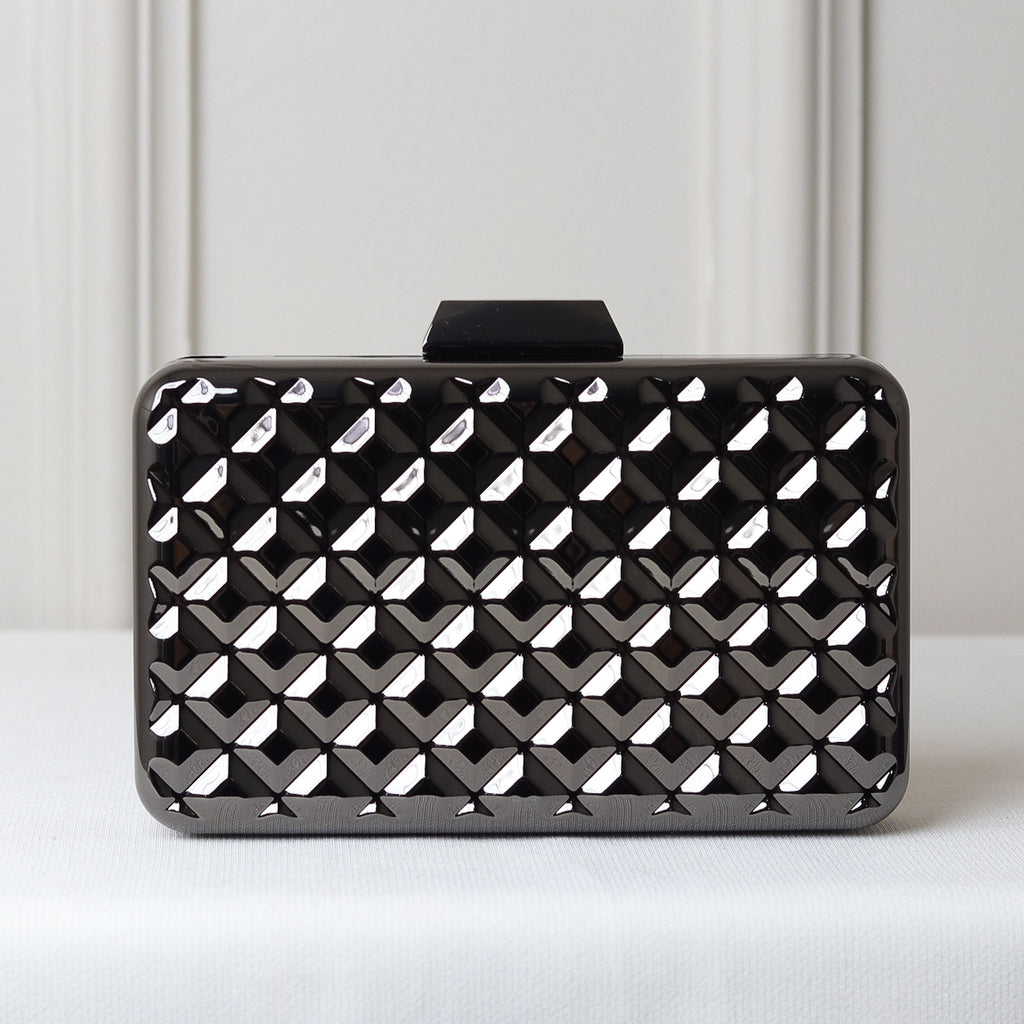 CLUTCH METALIZADA GEOMETRICA QUADRICULADA FORMATO RETANGULAR