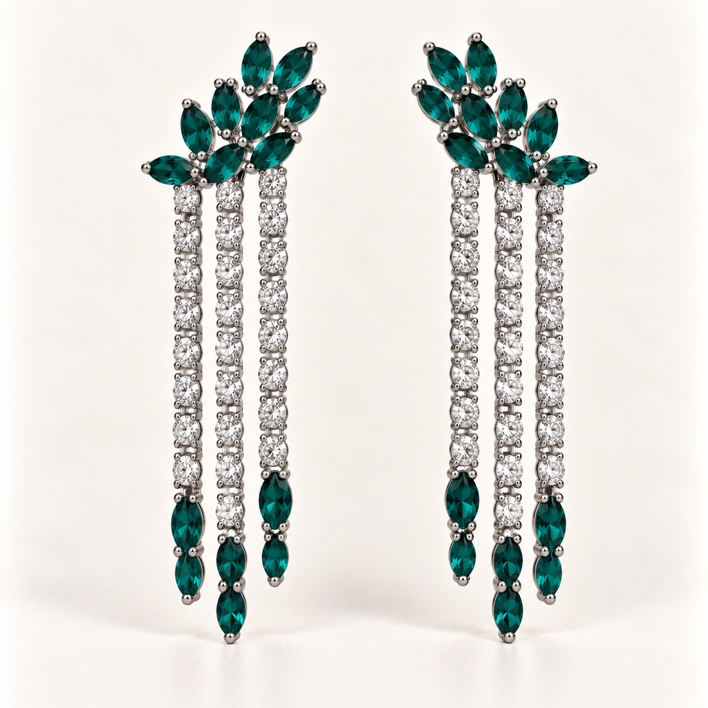 BRINCO FESTA TURQUESA CASCATA TRIPLA ZIRCONIAS