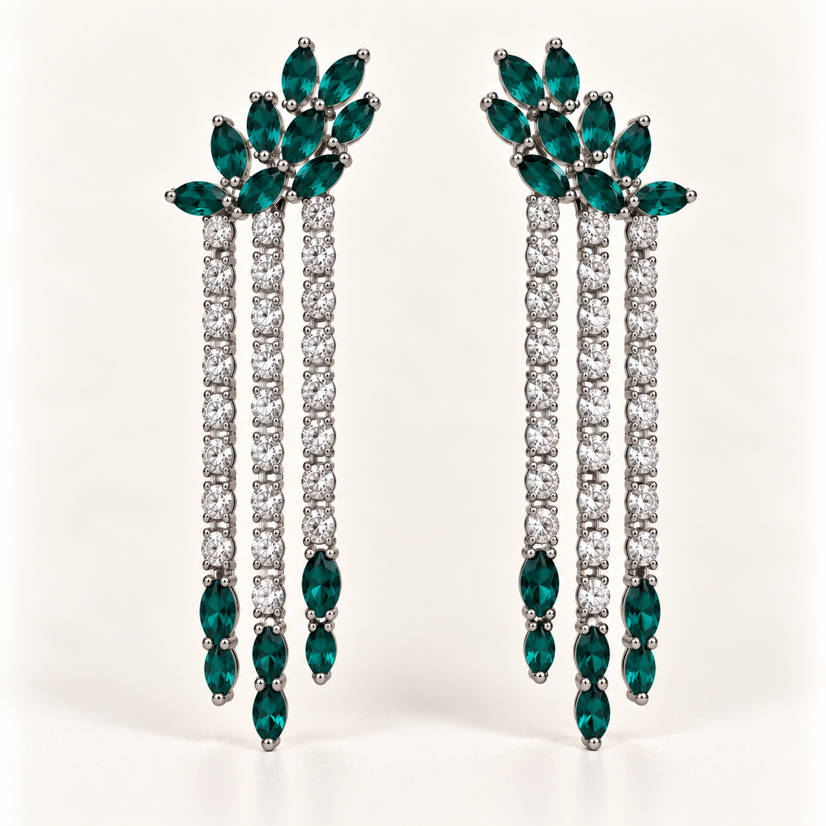 BRINCO FESTA TURQUESA CASCATA TRIPLA ZIRCONIAS
