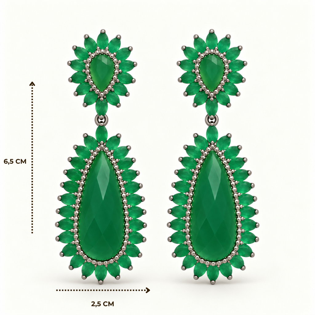 BRINCO FESTA VERDE CRISTAL LUXO CRAVEJADO GOTA