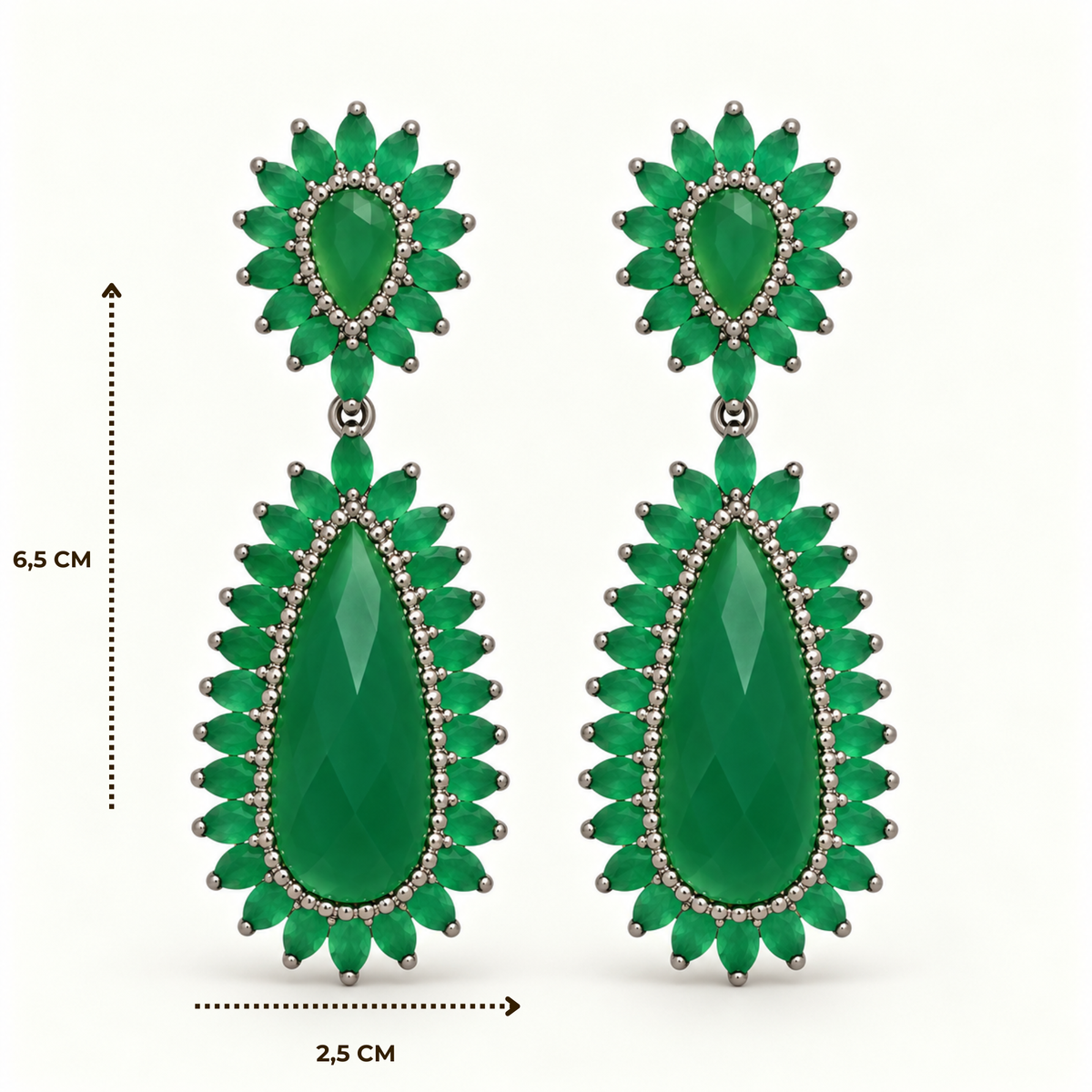 BRINCO FESTA VERDE CRISTAL LUXO CRAVEJADO GOTA
