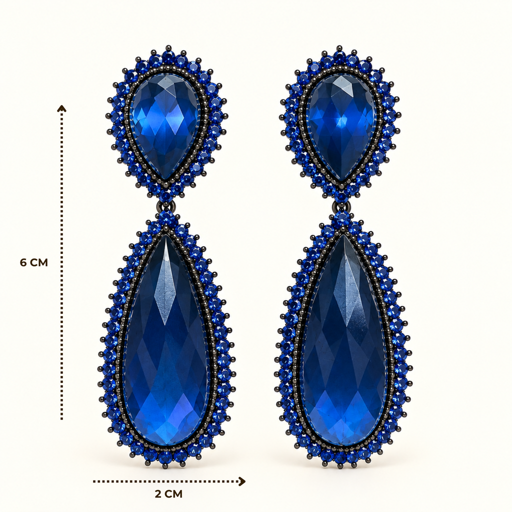 BRINCO FESTA AZUL CRISTAL CRAVEJADO GOTA