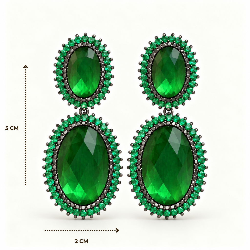 BRINCO FESTA VERDE CRISTAL LUXO CRAVEJADO FORMATO OVAL