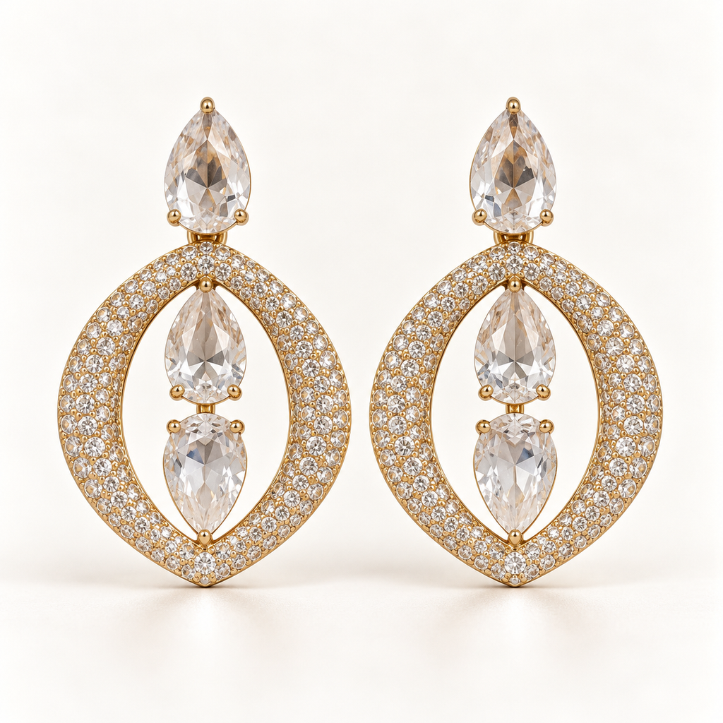 BRINCO FESTA DOURADO CRAVEJADO GOTA ZIRCÔNIA VAZADO