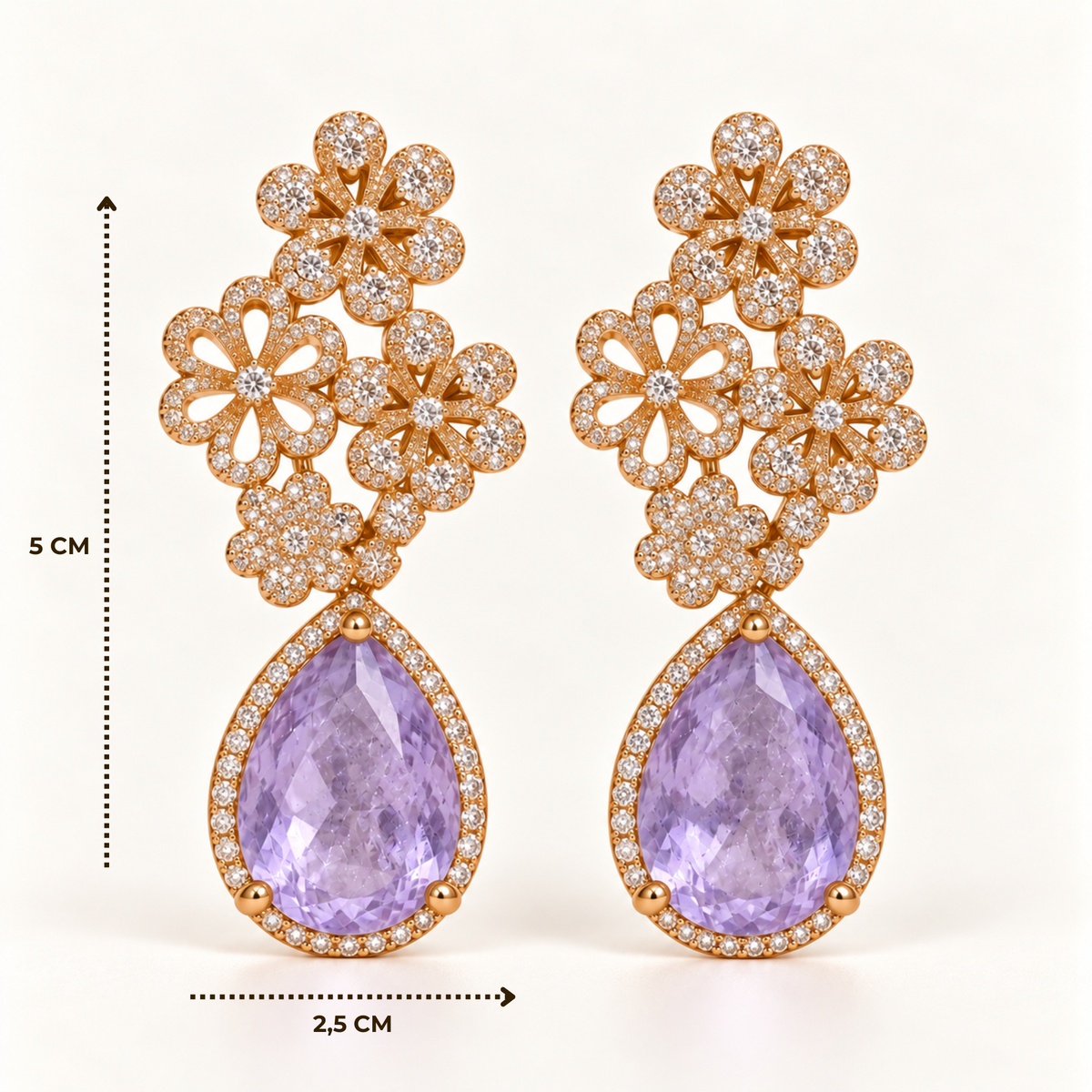 BRINCO FESTA ROXO ZIRCÔNIA FLOR CRAVEJADO