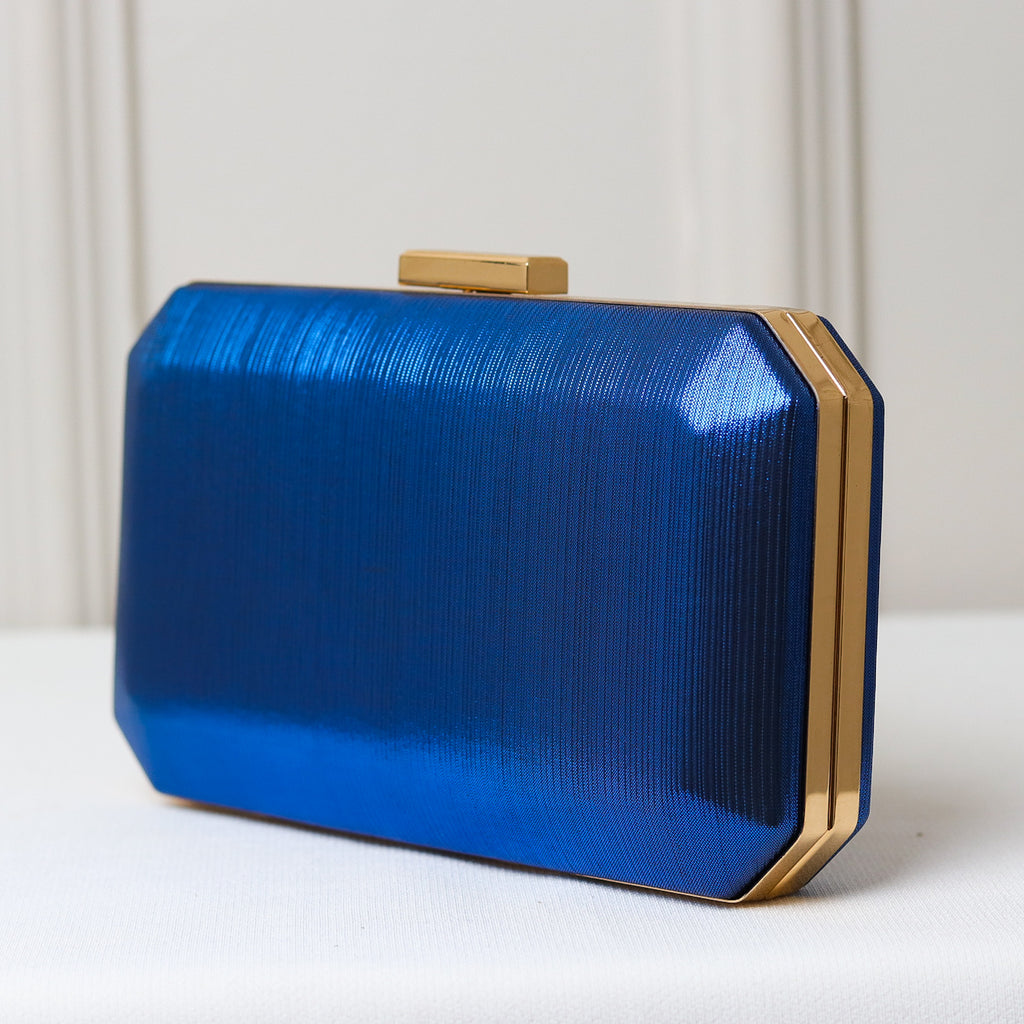 CLUTCH AZUL BRILHO LINHAS RETANGULAR FECHO RETO