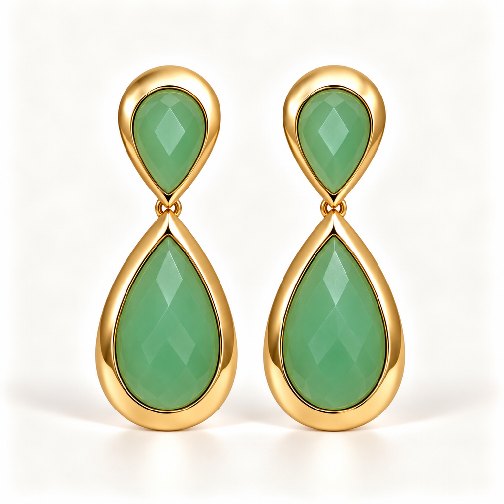 BRINCO FESTA VERDE CLARO LUXO CRISTAL GOTA MEDIA