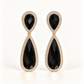 BRINCO FESTA PRETO LUXO CRISTAL GOTA CRAVEJADO DUPLO GOTA
