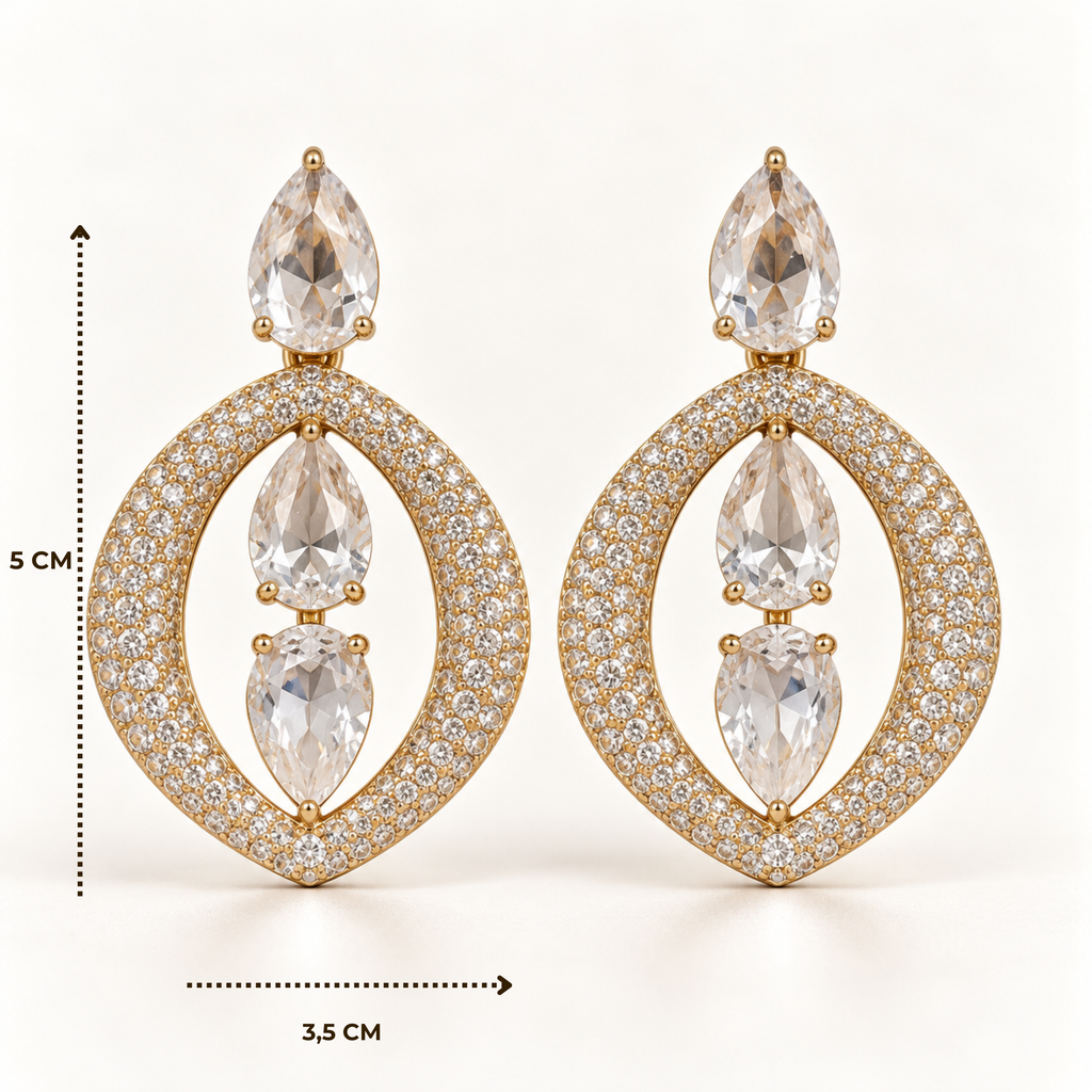 BRINCO FESTA DOURADO CRAVEJADO GOTA ZIRCÔNIA VAZADO