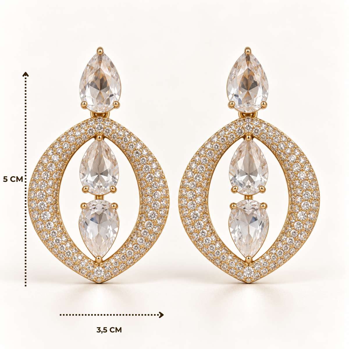 BRINCO FESTA DOURADO CRAVEJADO GOTA ZIRCÔNIA VAZADO
