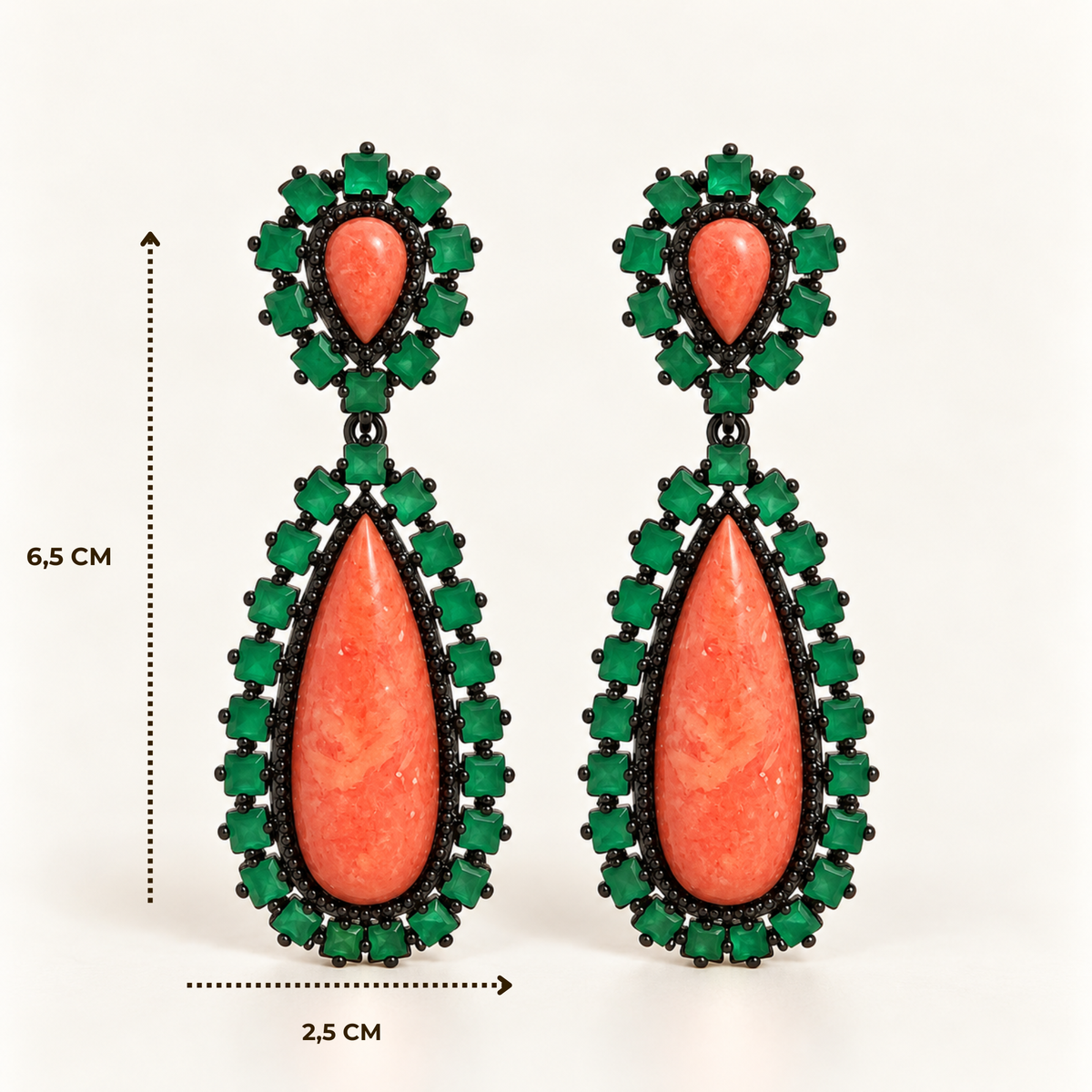 BRINCO FESTA LARANJA CRISTAL LUXO CRAVEJADO GOTA