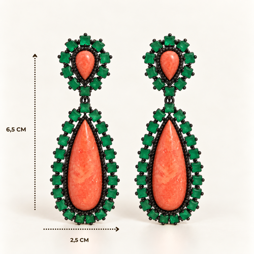 BRINCO FESTA LARANJA CRISTAL LUXO CRAVEJADO GOTA