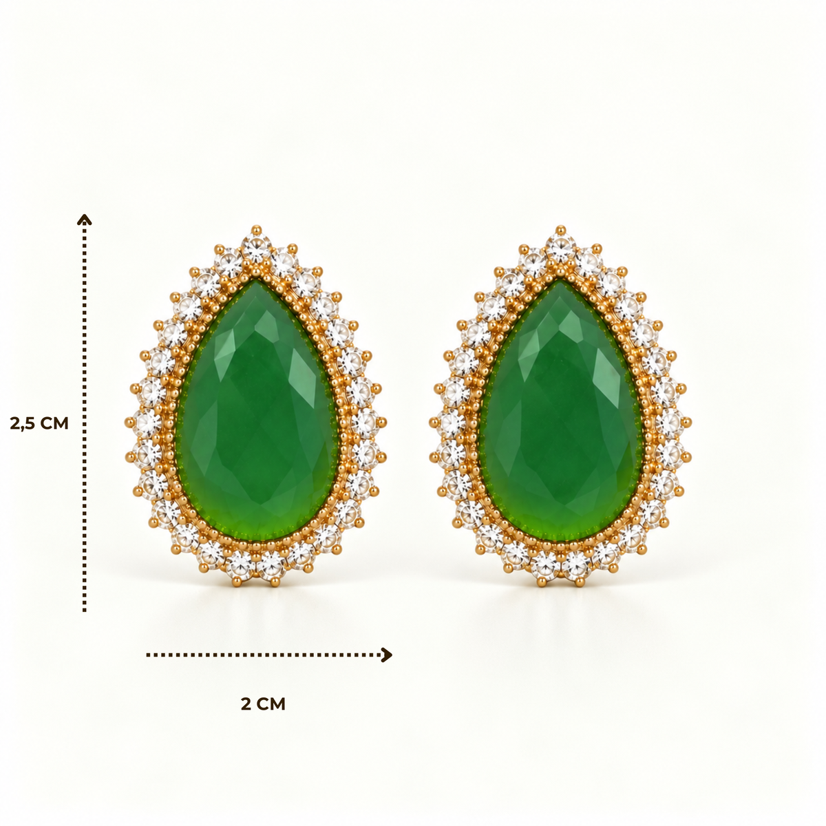 BRINCO FESTA VERDE CRISTAL FIXO GOTA CRAVEJADO MICRO ZIRCÔNIA