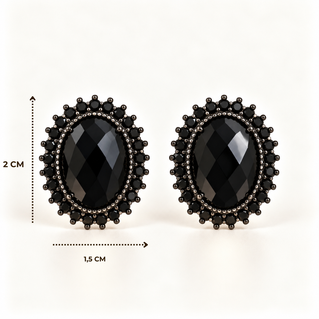 BRINCO FESTA PRETO CRISTAL OVAL CRAVEJADO ZIRCÔNIA