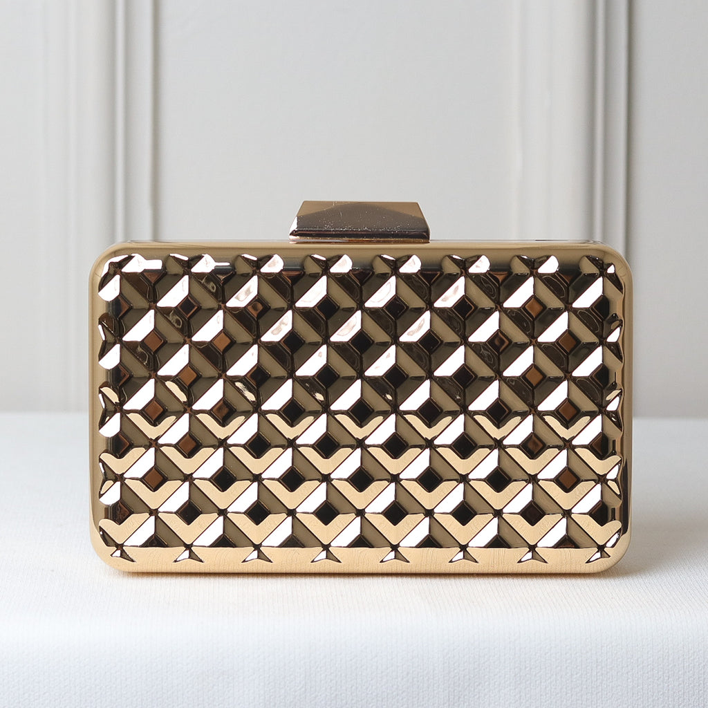 CLUTCH METALIZADA GEOMETRICA QUADRICULADA FORMATO RETANGULAR