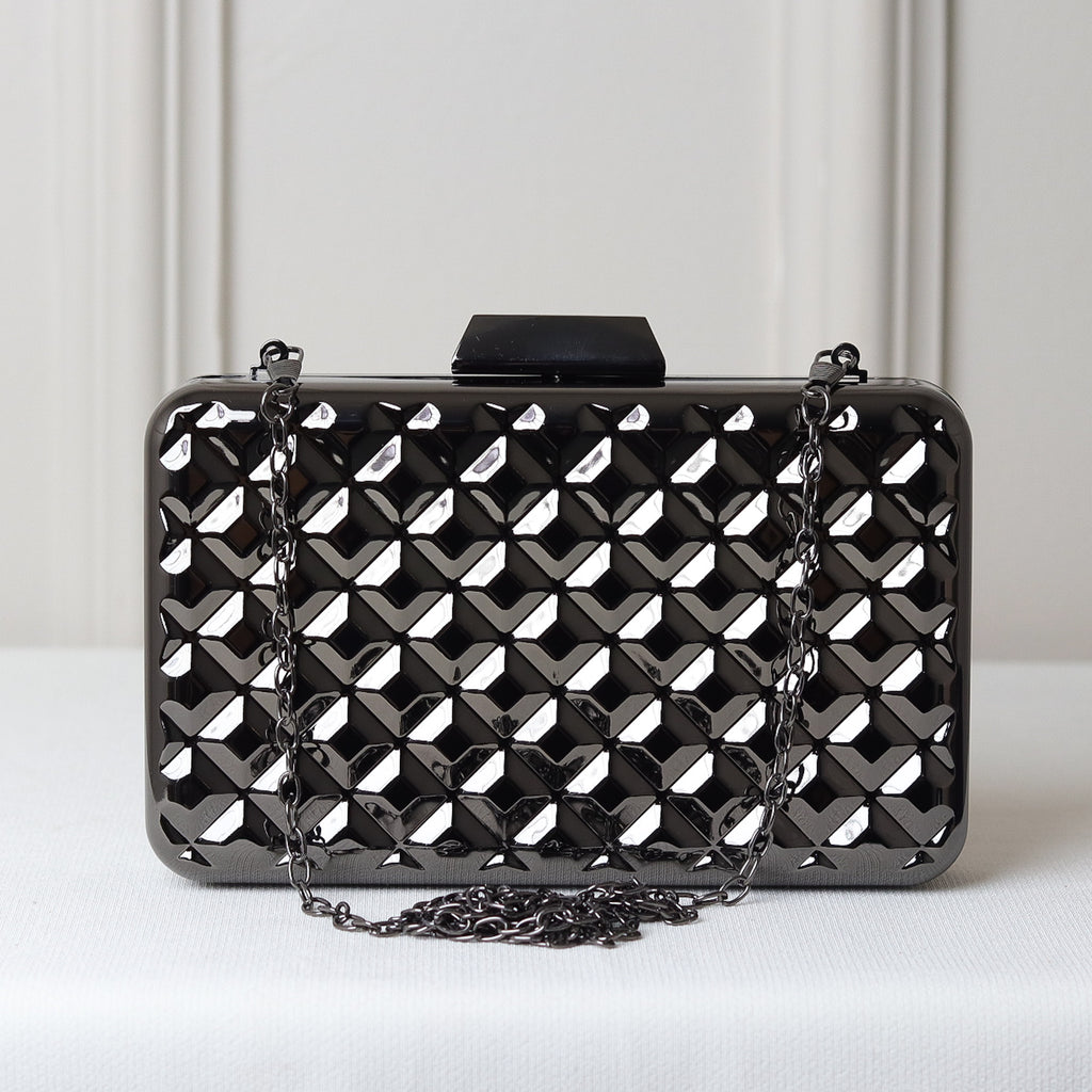 CLUTCH METALIZADA GEOMETRICA QUADRICULADA FORMATO RETANGULAR