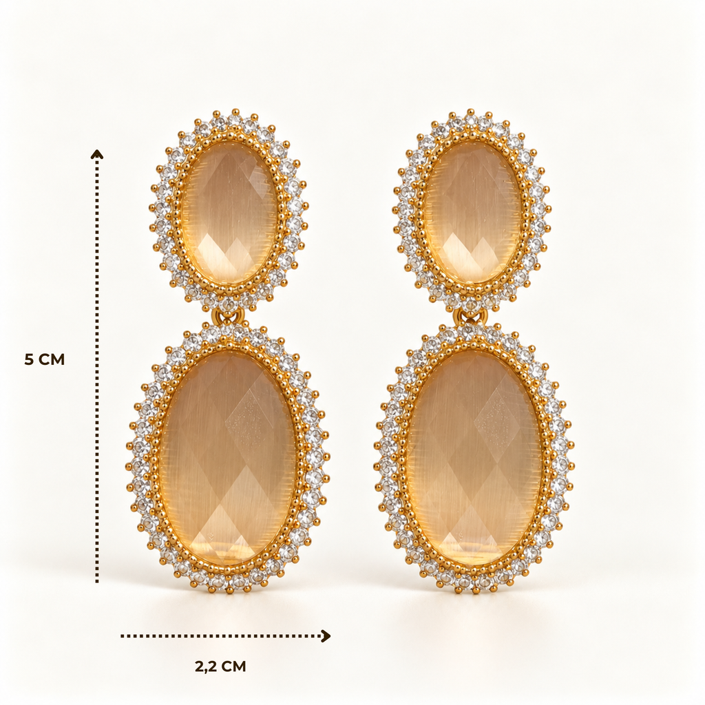 BRINCO FESTA NUDE CRISTAL CRAVEJADO OVAL