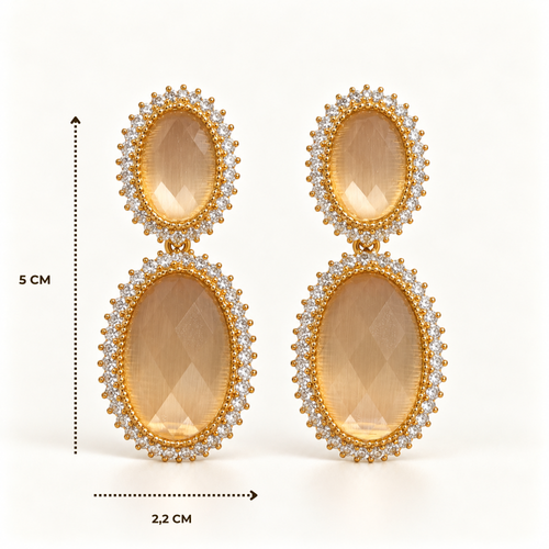 BRINCO FESTA NUDE CRISTAL CRAVEJADO OVAL
