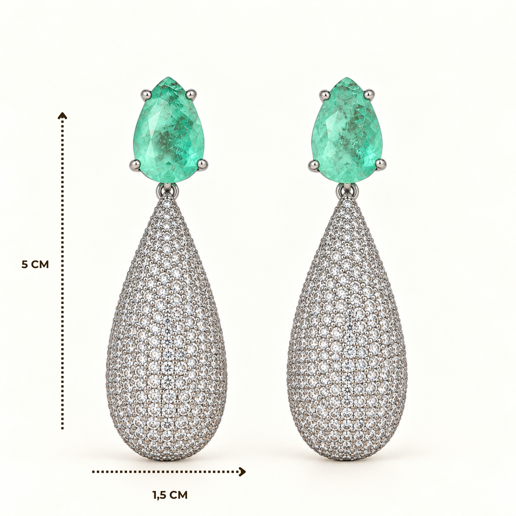 BRINCO FESTA TURQUESA CRAVEJADO DETALHE BASE ZIRCONIA GOTA