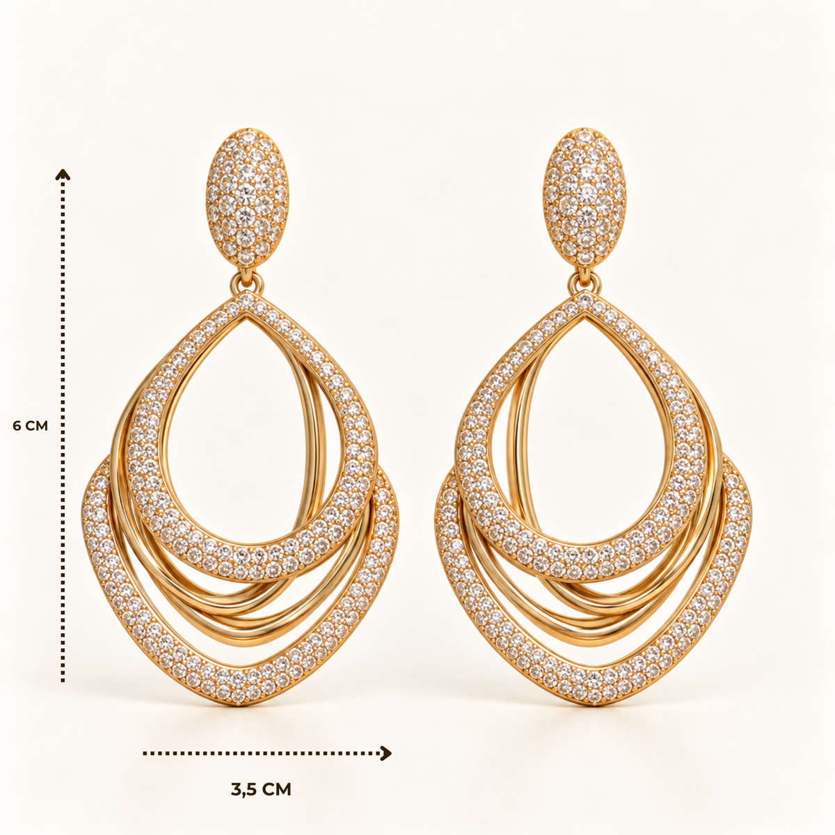 BRINCO FESTA DOURADO CRAVEJADO GOTA VAZADO