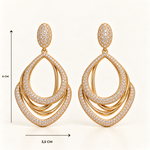 BRINCO FESTA DOURADO CRAVEJADO GOTA VAZADO