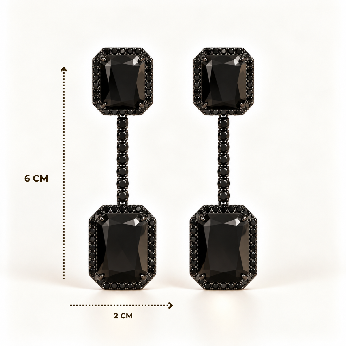 BRINCO FESTA PRETO CRAVEJADO ZIRCONIA RETANGULAR LONGO