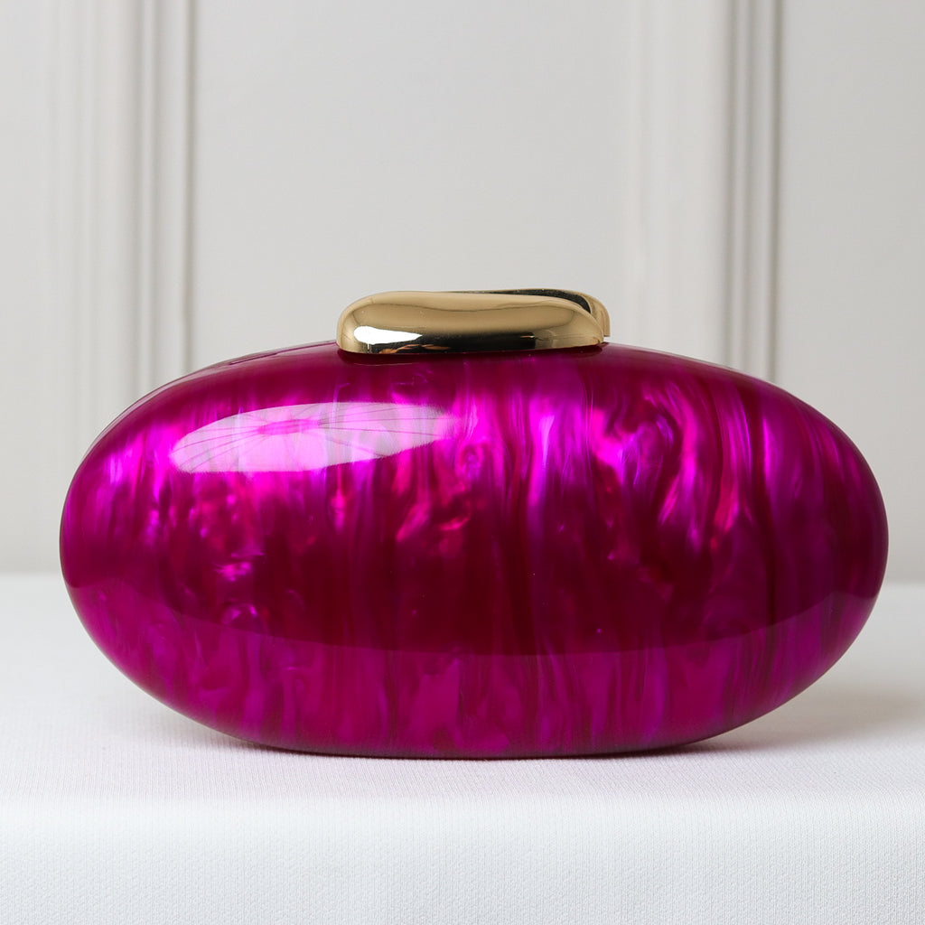 CLUTCH MADREPÉROLA OVAL ACRÍLICO IMITAÇÃO FECHO DOURADO LISO