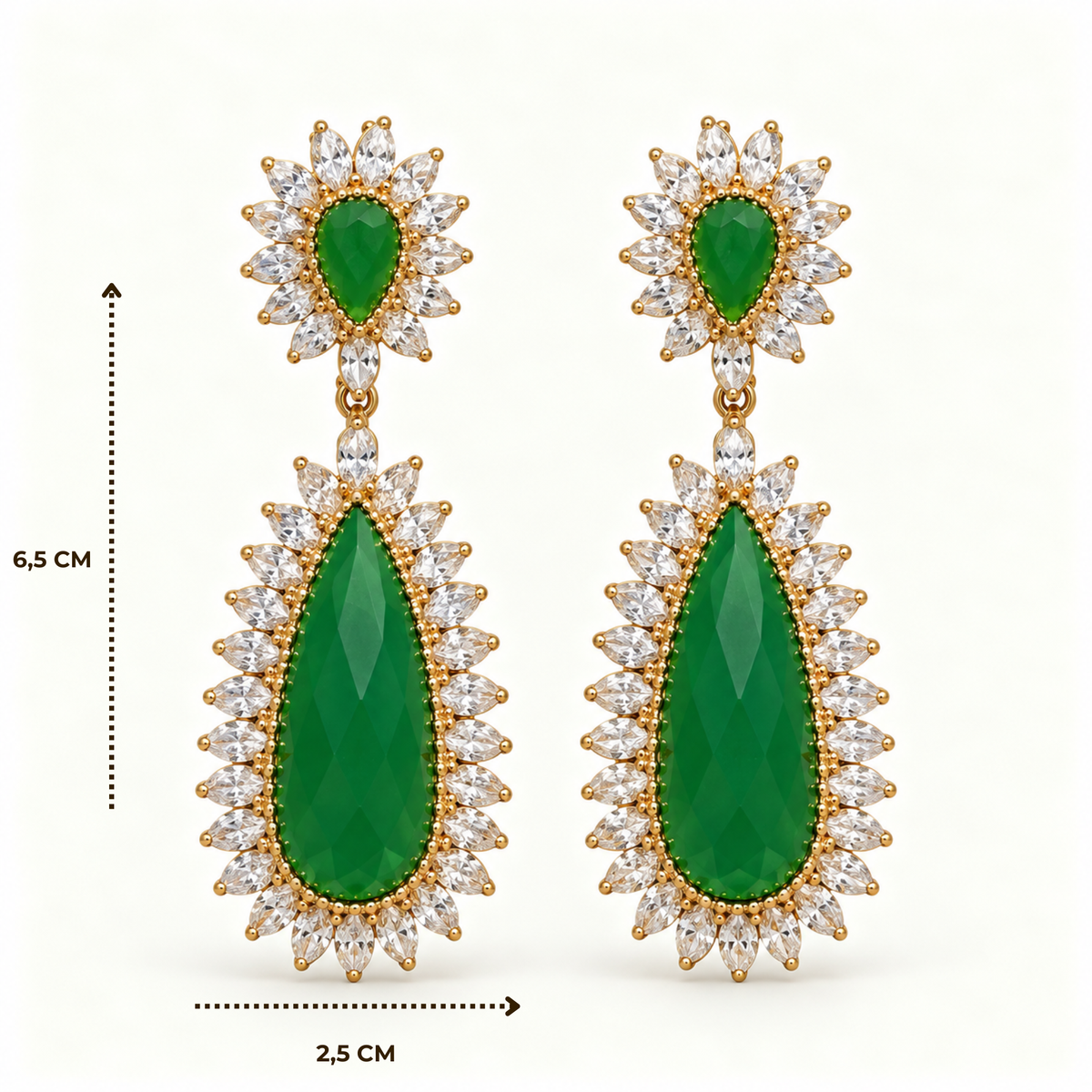 BRINCO FESTA VERDE CRISTAL LUXO CRAVEJADO GOTA