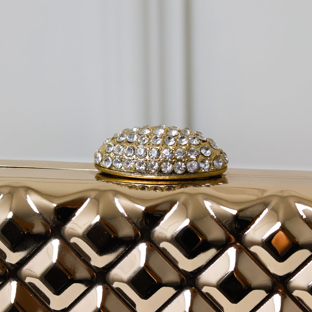 CLUTCH METALIZADA DOURADA GEOMETRICA QUADRICULADA FORMATO RETANGULAR