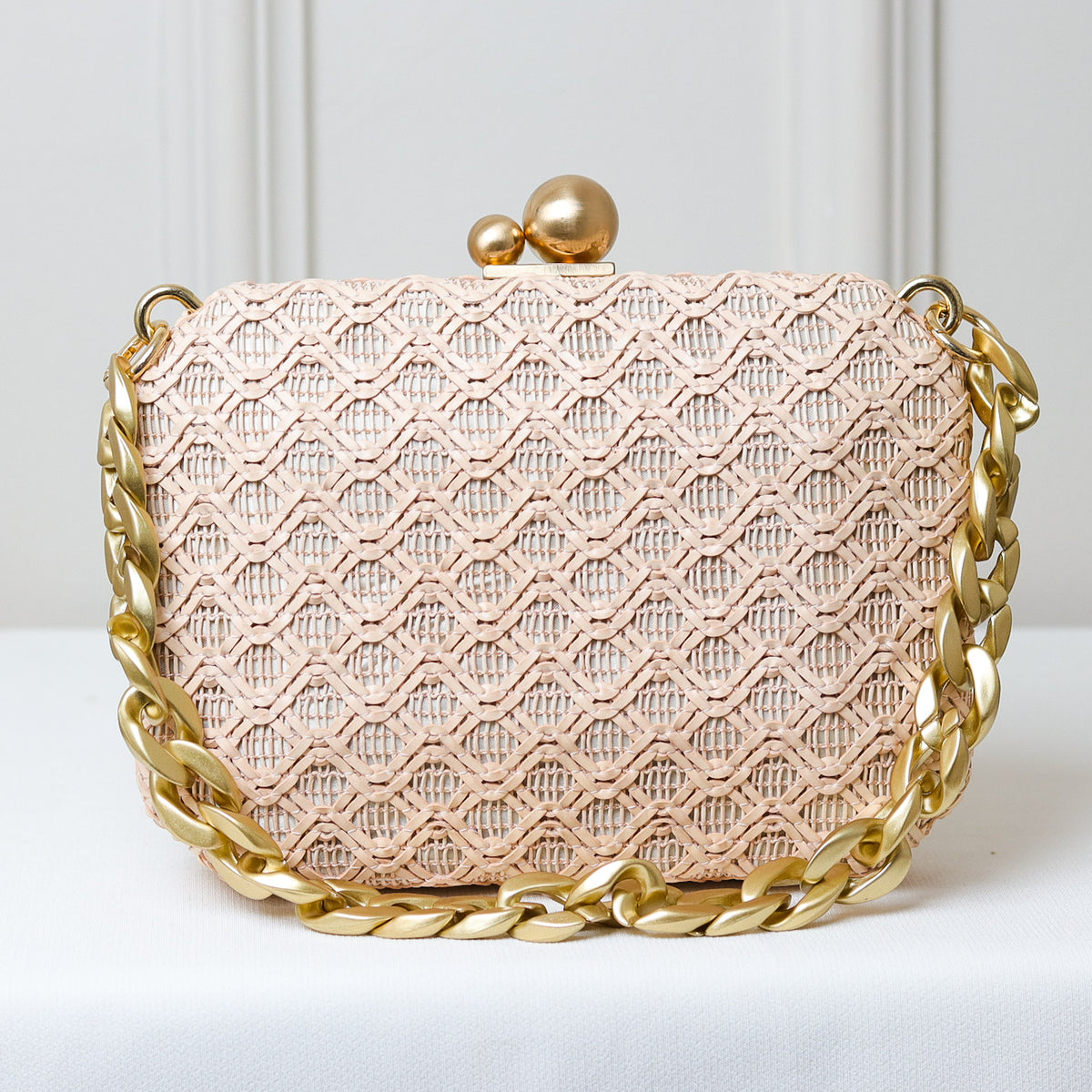 CLUTCH BOLSA LUXO TRAMA FECHO DUPLO ESFERAS