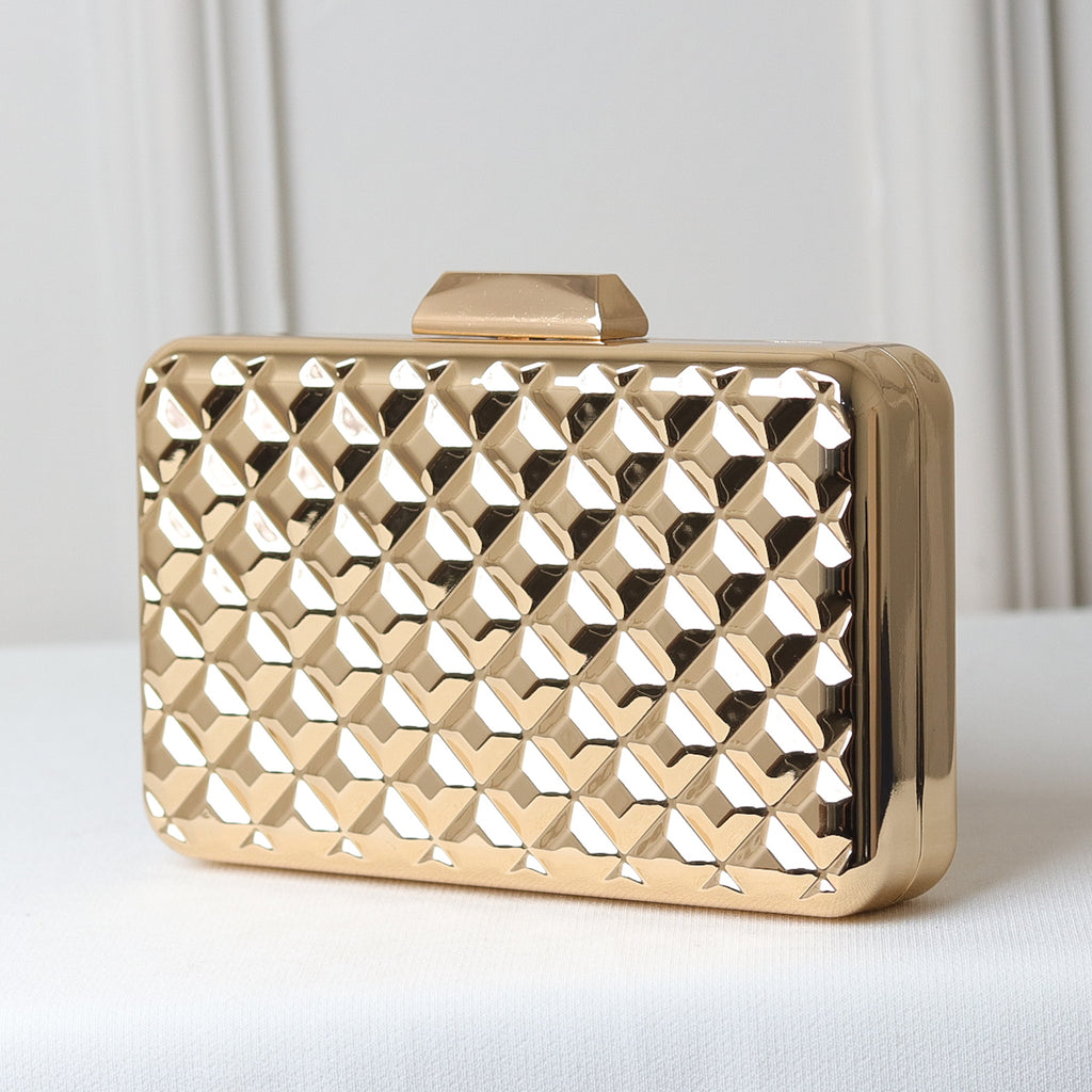 CLUTCH METALIZADA GEOMETRICA QUADRICULADA FORMATO RETANGULAR