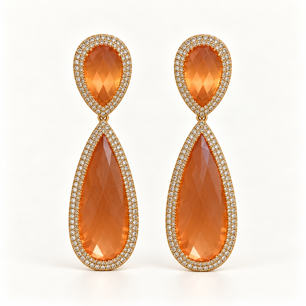 BRINCO FESTA NUDE TERRACOTA CRISTAL GOTA CRAVEJADO DUPLO