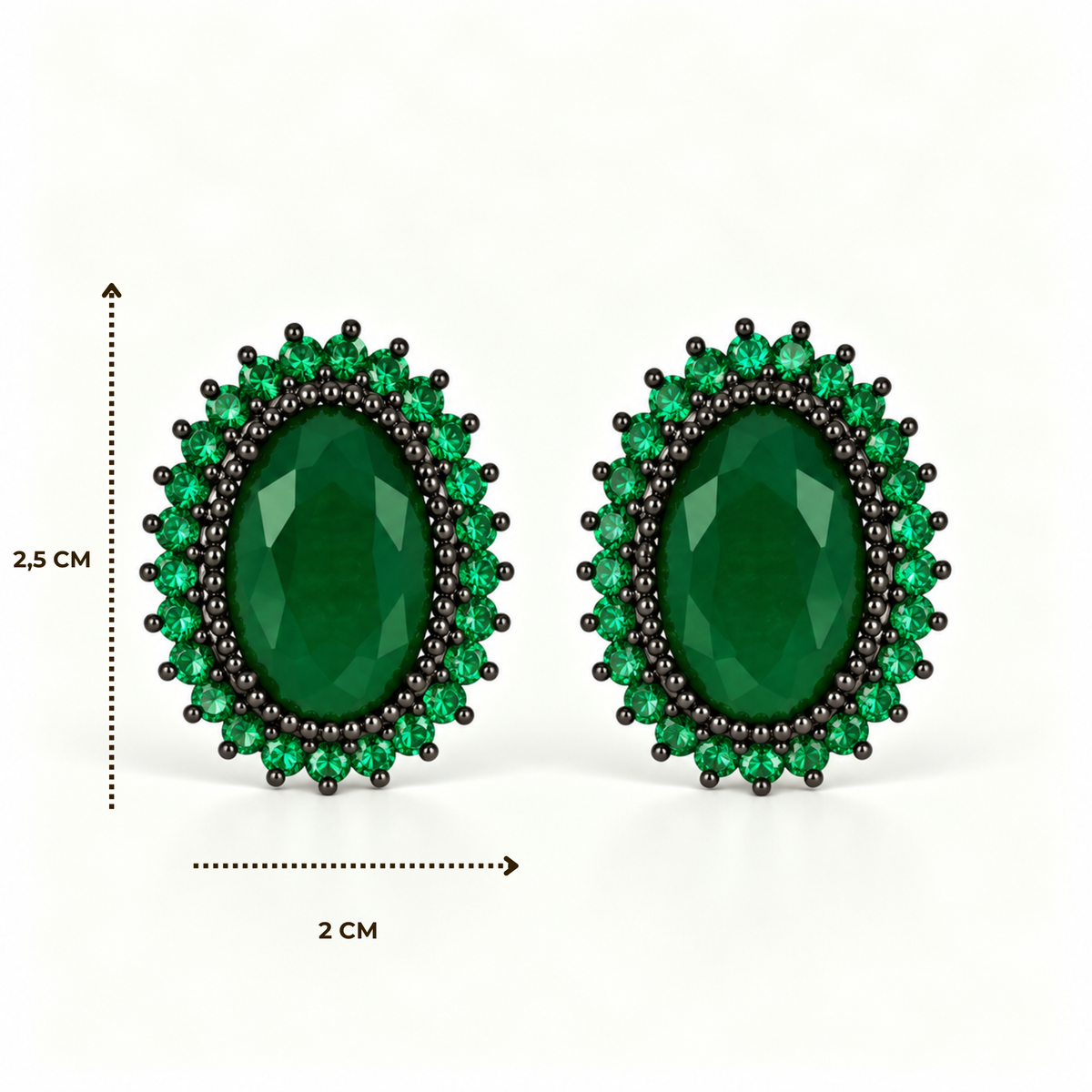 BRINCO FESTA VERDE CRISTAL FIXO OVAL CRAVEJADO MICRO ZIRCÔNIA