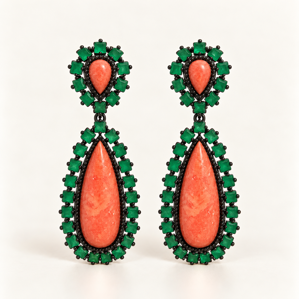 BRINCO FESTA LARANJA CRISTAL LUXO CRAVEJADO GOTA