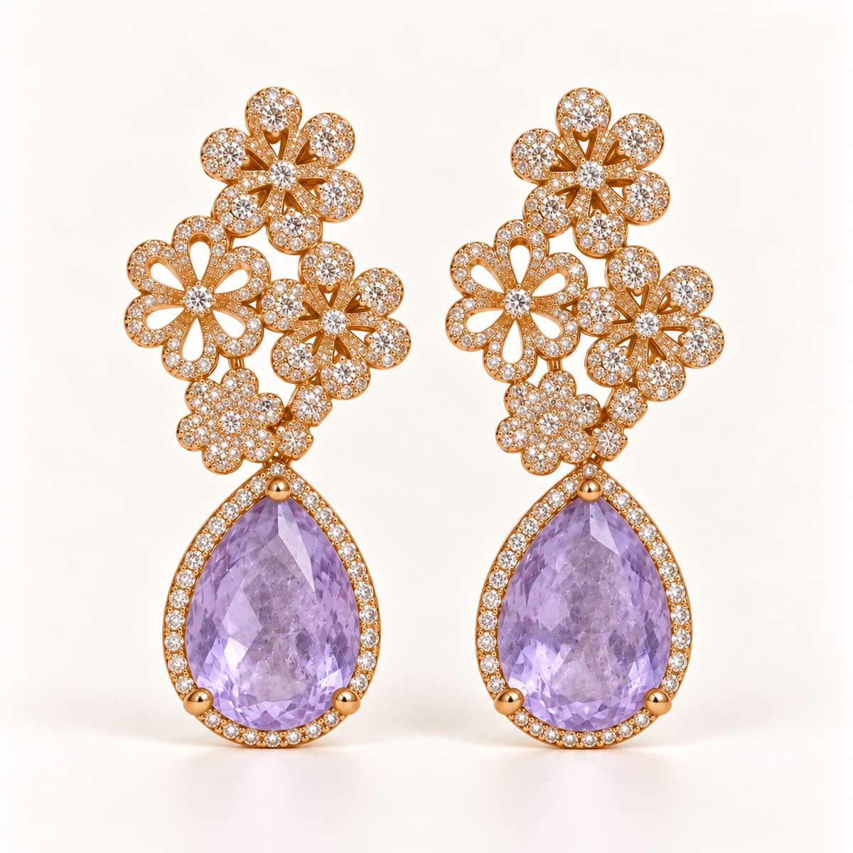 BRINCO FESTA ROXO ZIRCÔNIA FLOR CRAVEJADO