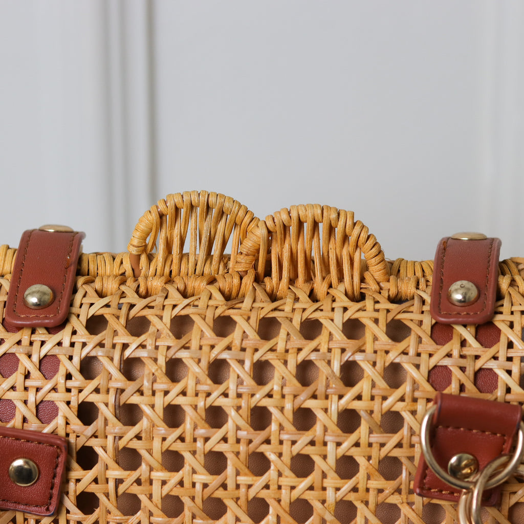 CLUTCH PALHA NUDE TRAMA ALÇA BAMBU RETANGULAR