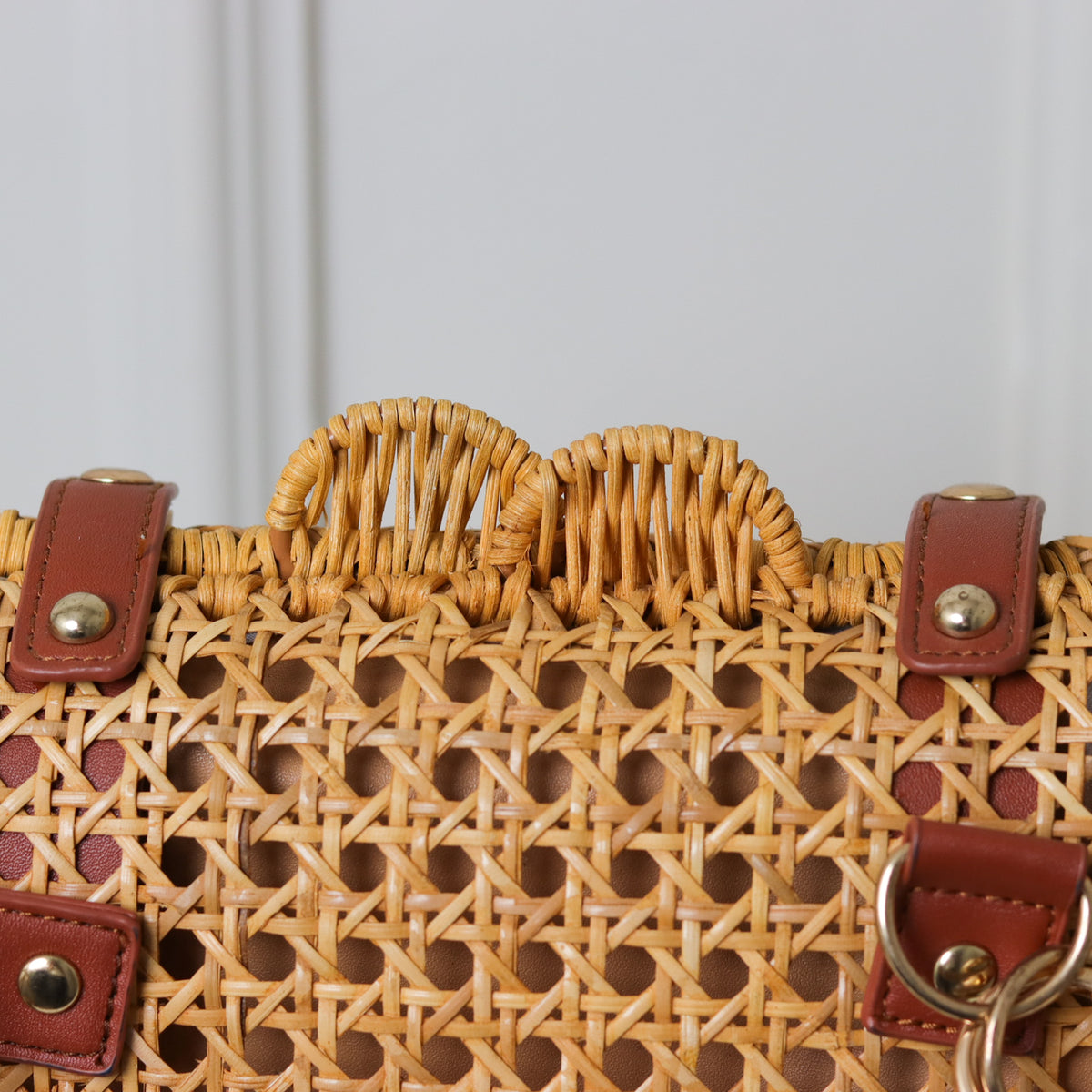 CLUTCH PALHA NUDE TRAMA ALÇA BAMBU RETANGULAR