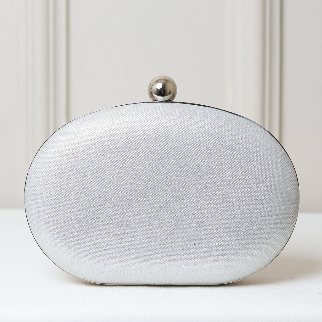 CLUTCH BRILHO TEXTURA FORMATO OVAL FECHO ESFERA