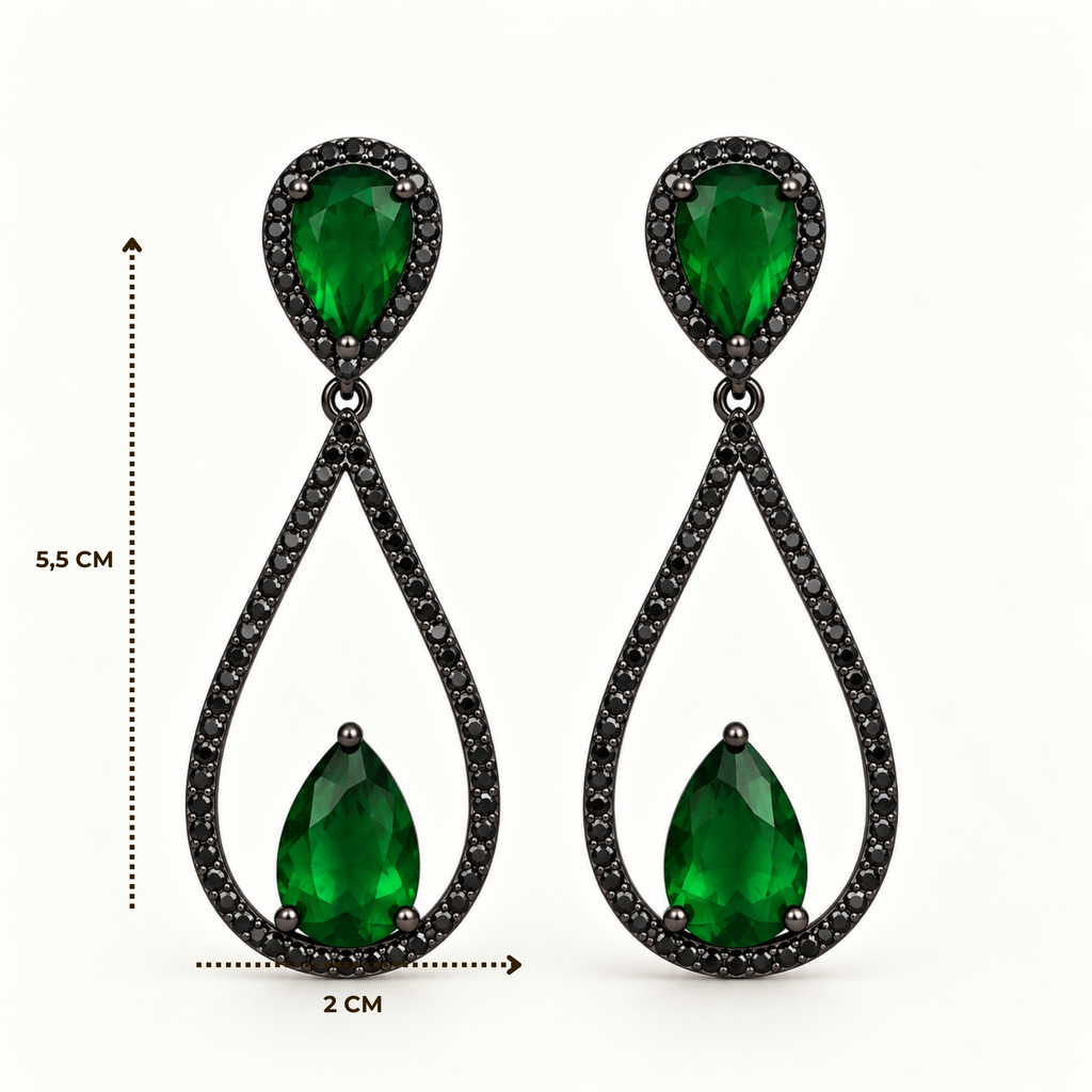 BRINCO FESTA VERDE CRAVEJADO LONGO VAZADO ZIRCÔNIA GOTA
