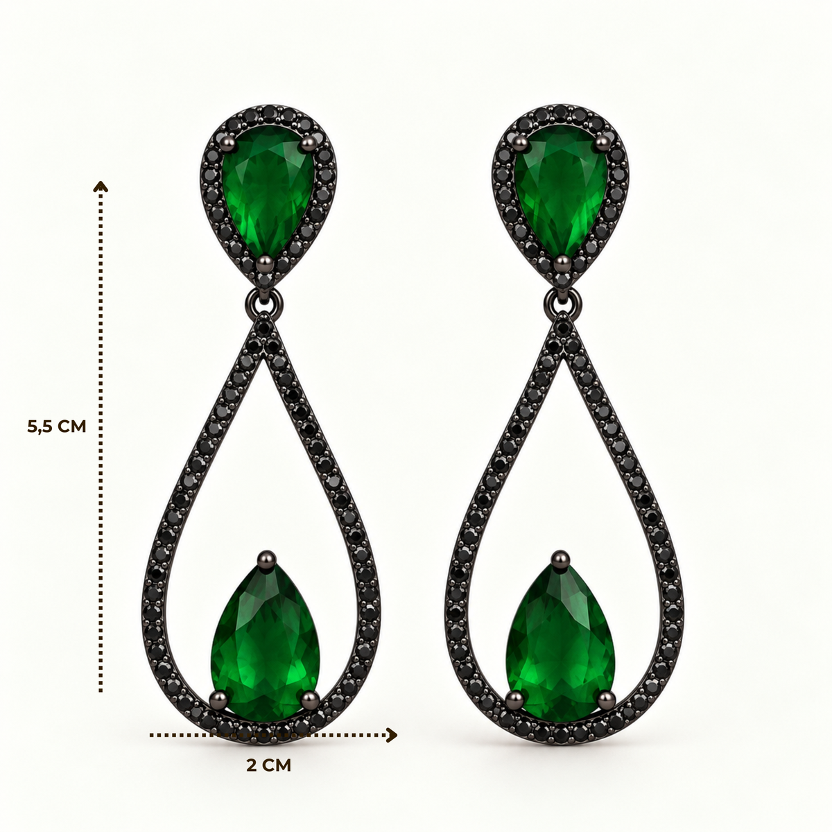 BRINCO FESTA VERDE CRAVEJADO LONGO VAZADO ZIRCÔNIA GOTA