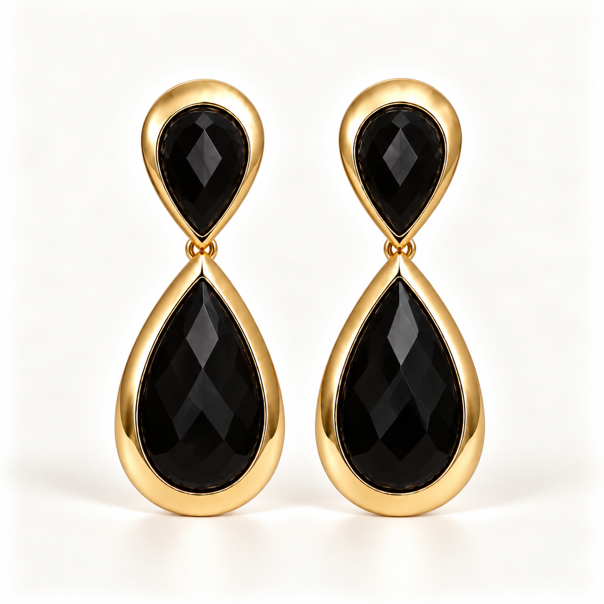 BRINCO FESTA PRETO LUXO CRISTAL GOTA MEDIA
