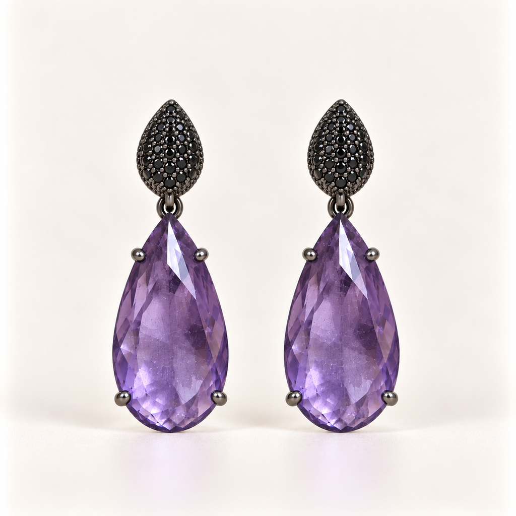 BRINCO FESTA ROXO ZIRCÔNIA GOTA BASE CRAVEJADO