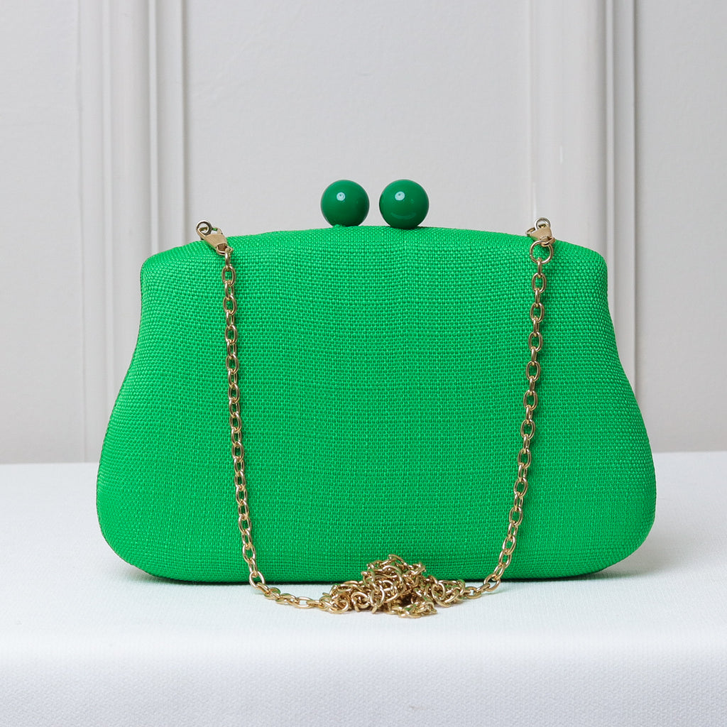 CLUTCH VERDE TECIDO LINHO FORMATO RETANGULAR PONTA FECHO DUPLO ESFERA
