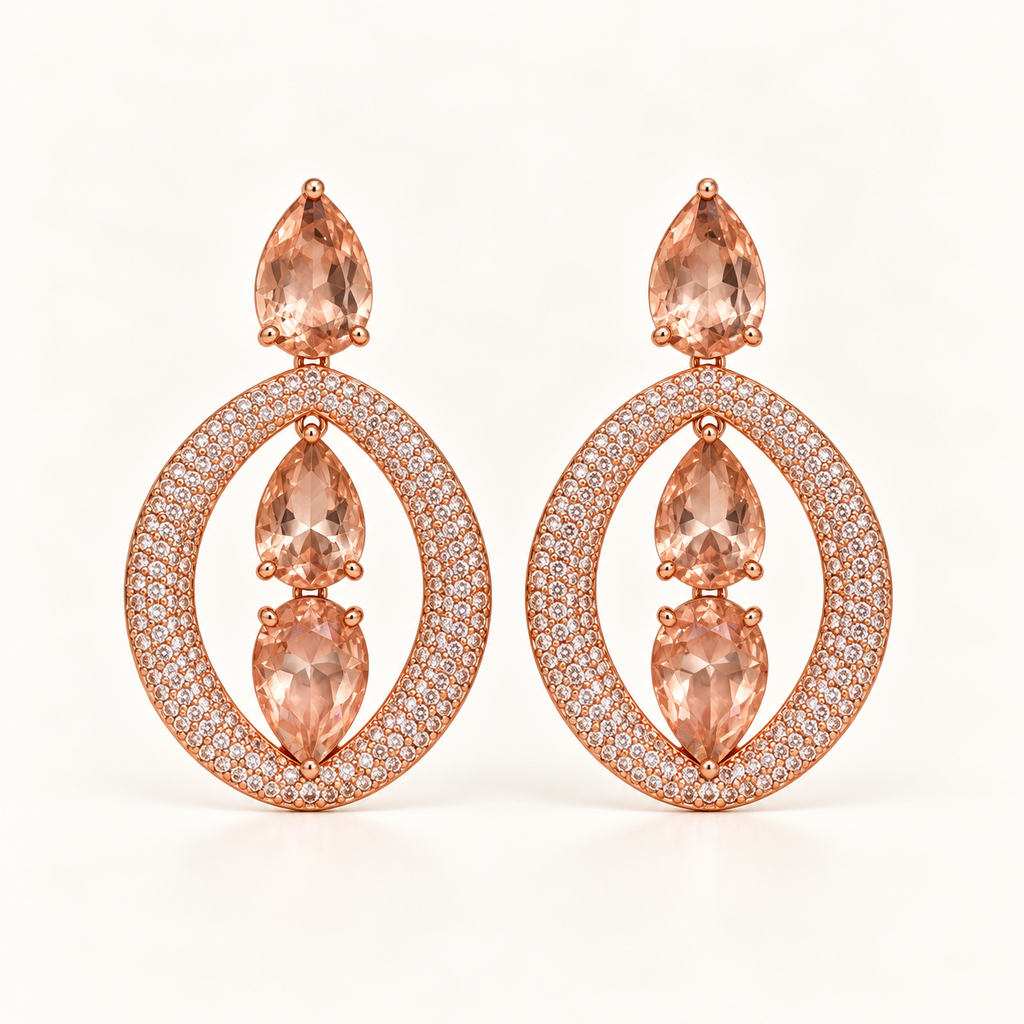BRINCO FESTA ROSÉ CRAVEJADO GOTA ZIRCÔNIA VAZADO