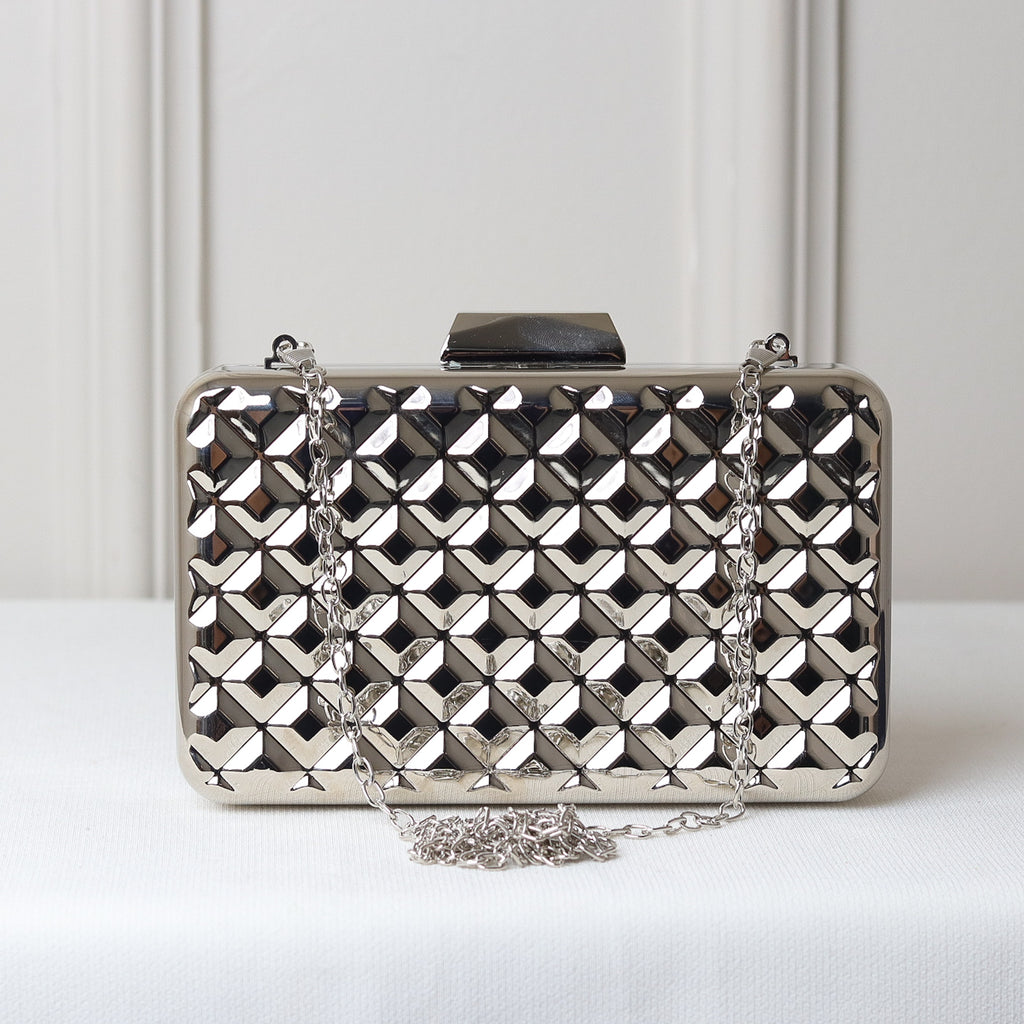 CLUTCH METALIZADA GEOMETRICA QUADRICULADA FORMATO RETANGULAR